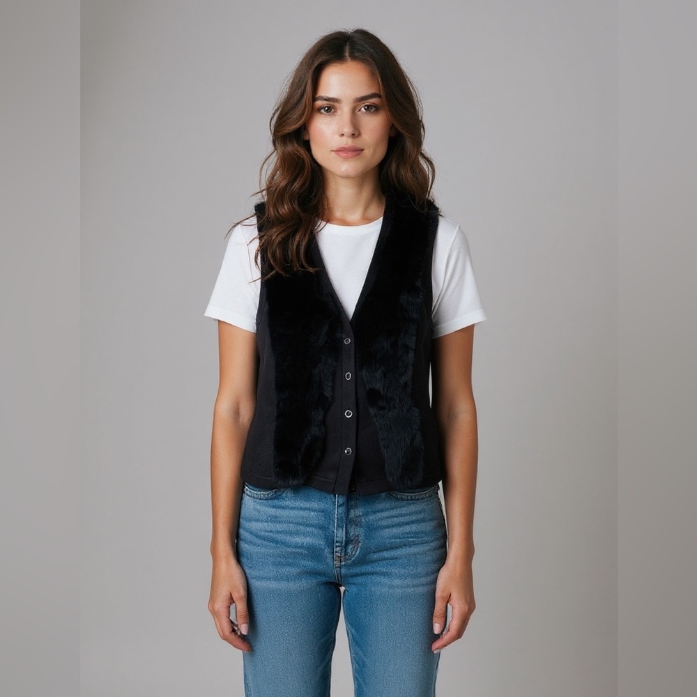 The Cue Cher Qu Rabbit Fur Vest Buttom Front S